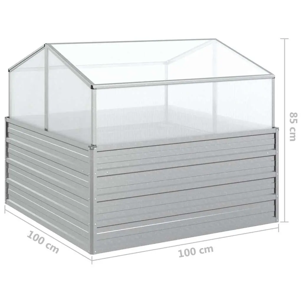 Garden Raised Bed with Greenhouse 100x100x85cm Silver Metal Planter Box Outdoor