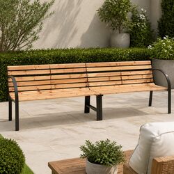 Twin Garden Bench 241cm Outdoor Seating Wooden Patio Armrest Brown Fir Wood