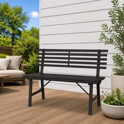 Outdoor Garden Bench 110 cm - Black Powder-Coated Steel