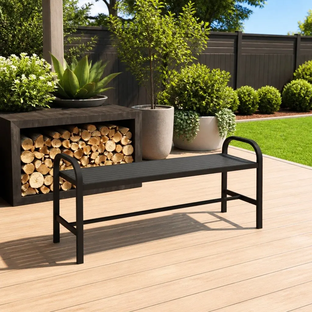 Garden Bench Outdoor Patio Seating 124.5cm Steel WPC Black Weather-Resistant
