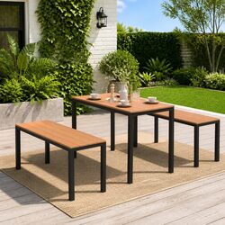 3-Piece Garden Dining Set: Table and Benches in Steel & WPC