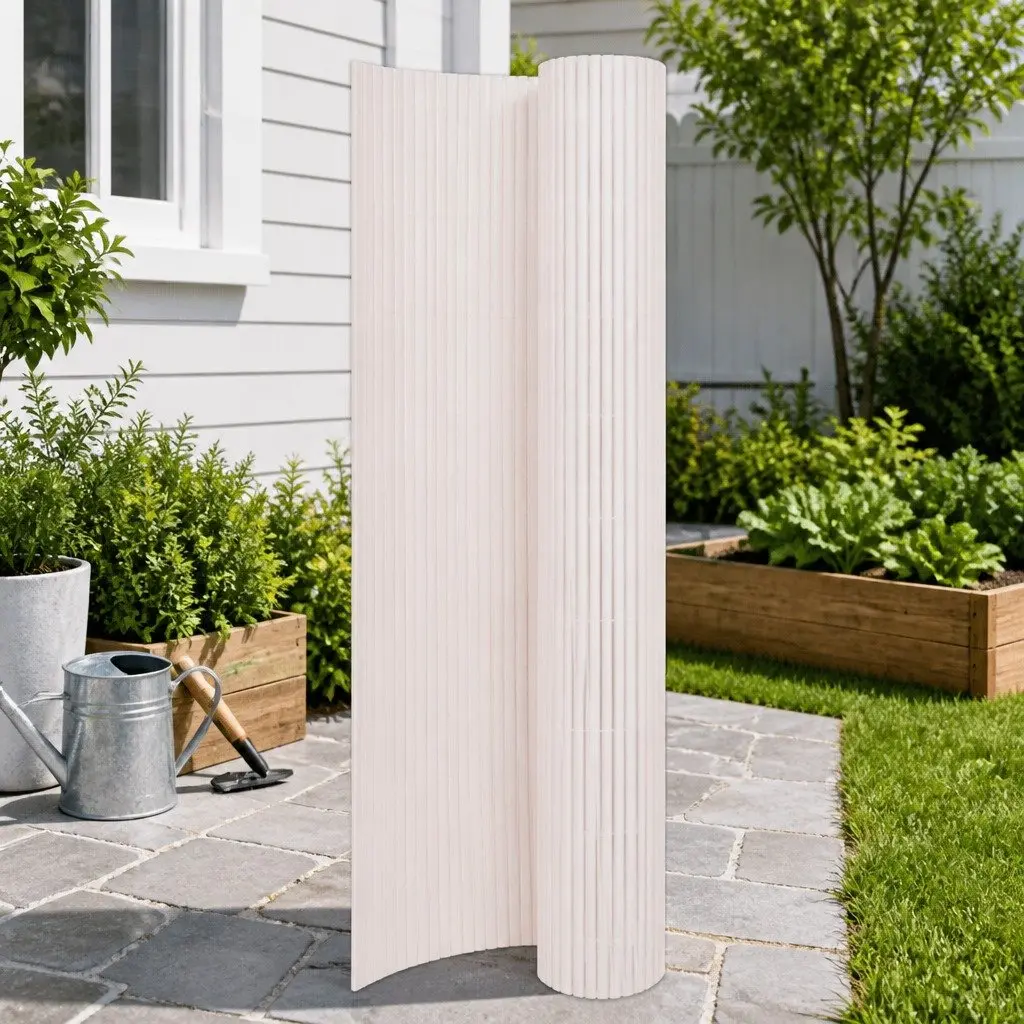 Fence Panel Garden Barrier 90x400cm Double-Sided White Outdoor Decor Screening