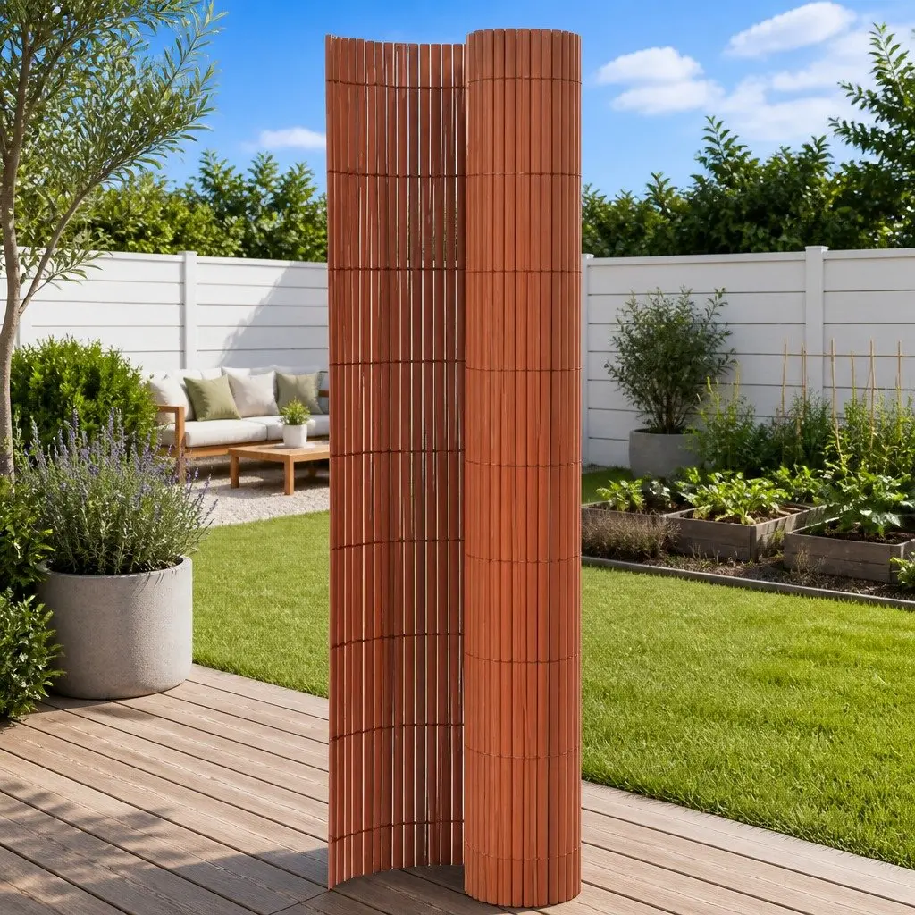 Garden Fence Panel Outdoor Barrier Brown 110cm x 300cm Double-Sided Flexible Screening