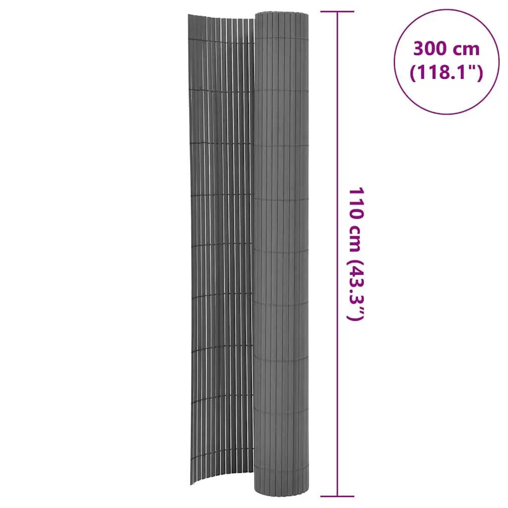Double-Sided Garden Fence Panel Outdoor 110x300cm Grey Decorative Barrier