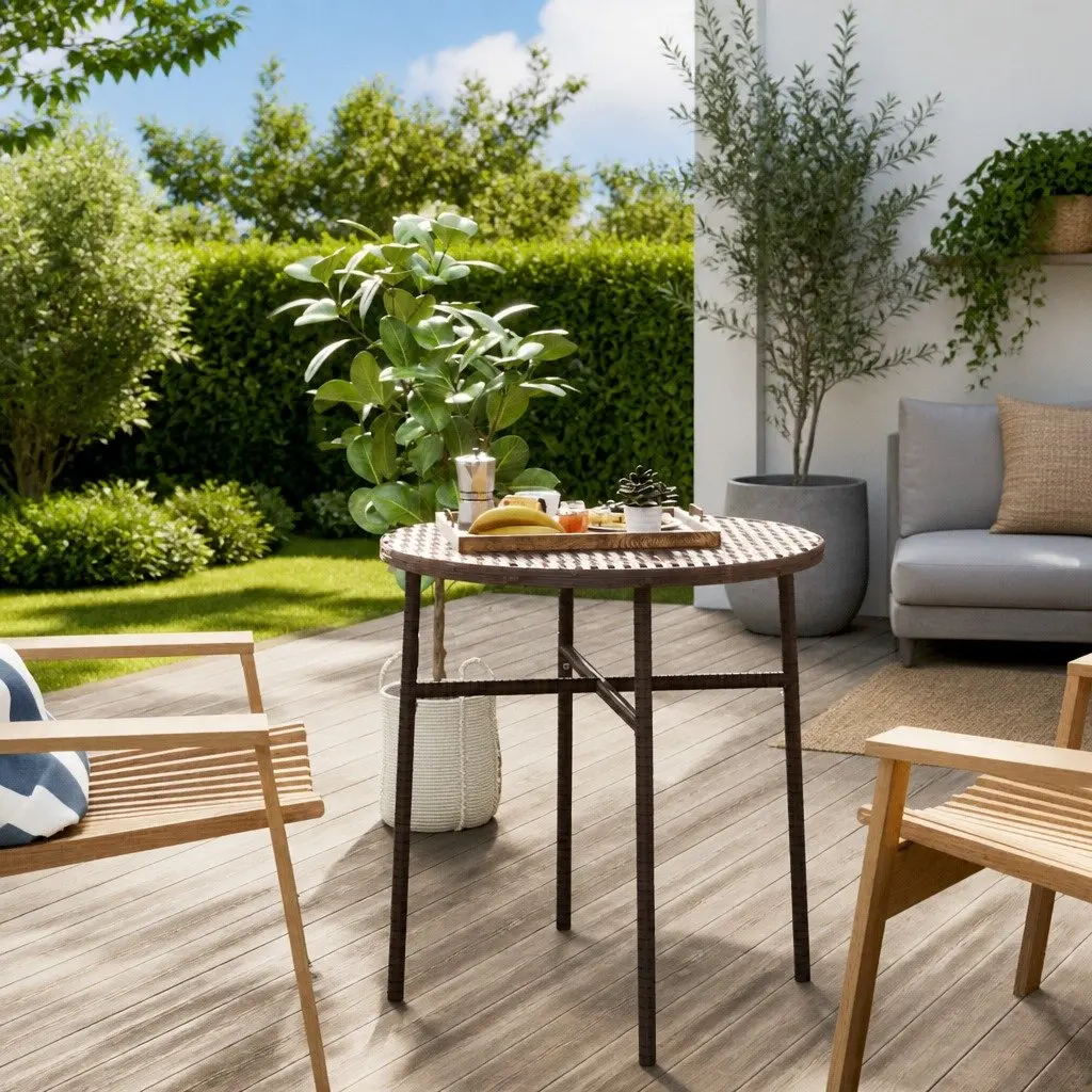 Round Tea Table Outdoor Garden Patio 45cm Brown