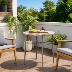 Outdoor Tea Table Round Grey Poly Rattan Garden Patio Furniture Weather