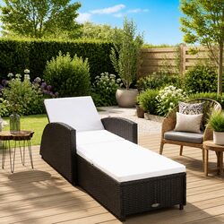 Sun Lounger Dimensions: Adjustable Black Rattan with Cushion