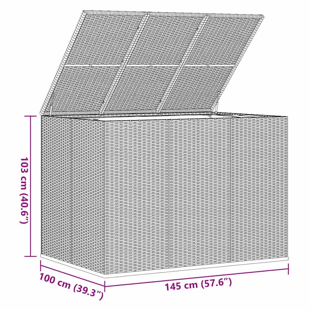 Garden Cushion Storage Box Outdoor Use 145 x 100 x 103 cm Weather Resistant PE Rattan with Powder Coated Steel Frame