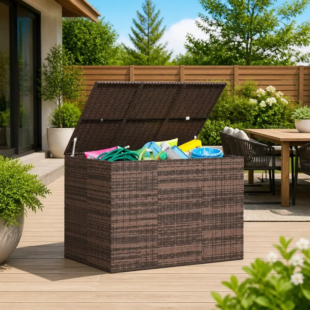 Garden Cushion Storage Box Outdoor Patio Furniture Brown 145x100x103 cm