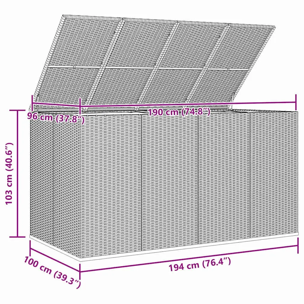 Garden Cushion Storage Box PE Rattan Outdoor Indoor 194x100x103cm Black
