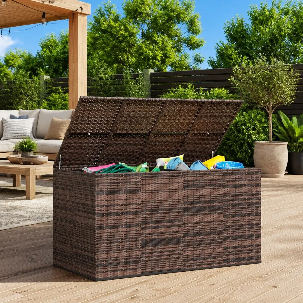 Garden Storage Box Outdoor Use 194x100x103cm Brown PE Rattan