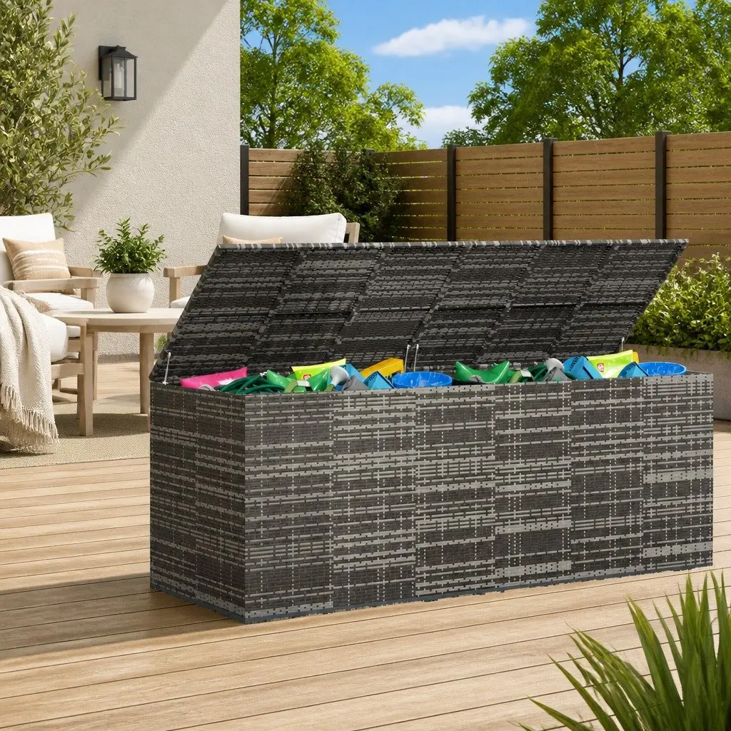 Garden Storage Box Outdoor Cushion Container Grey 291x100.5x104cm