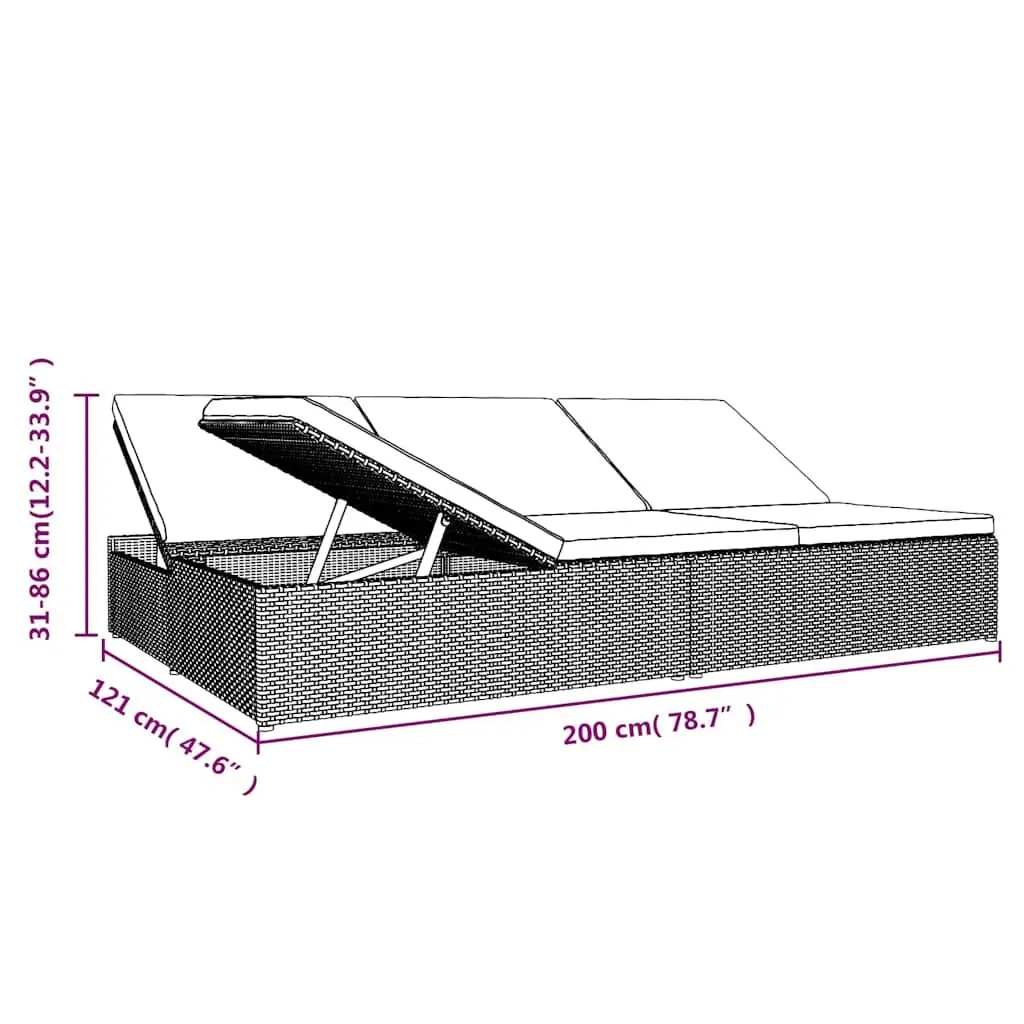 Convertible Sun Bed Sofa Poly Rattan Outdoor Lounge Chair Patio Daybed Cushions