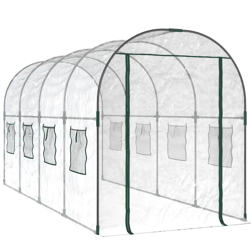 Greenhouse for garden 160x400x190cm transparent PVC cover with roll-up windows and steel frame