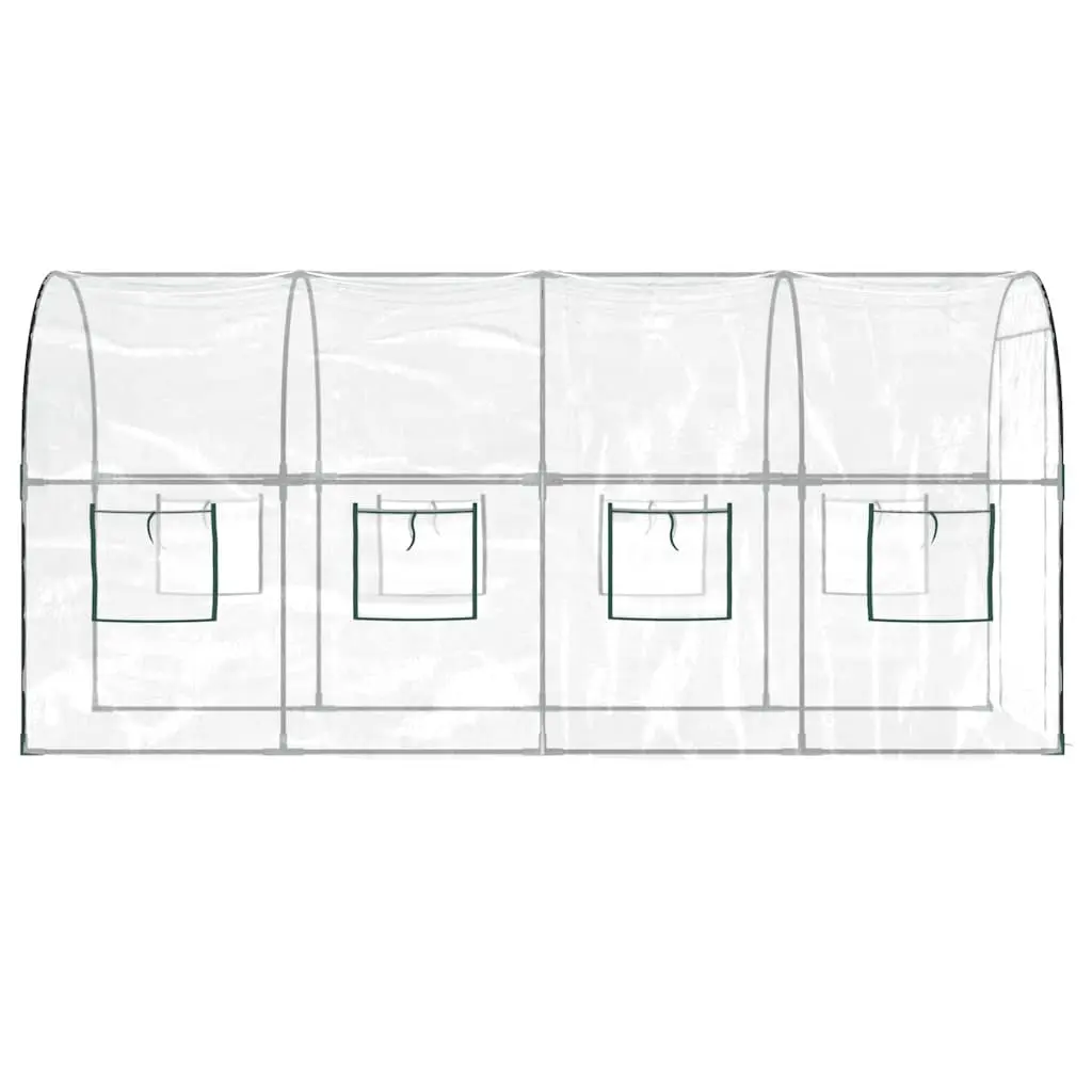 Greenhouse for garden 160x400x190cm transparent PVC cover with roll-up windows and steel frame