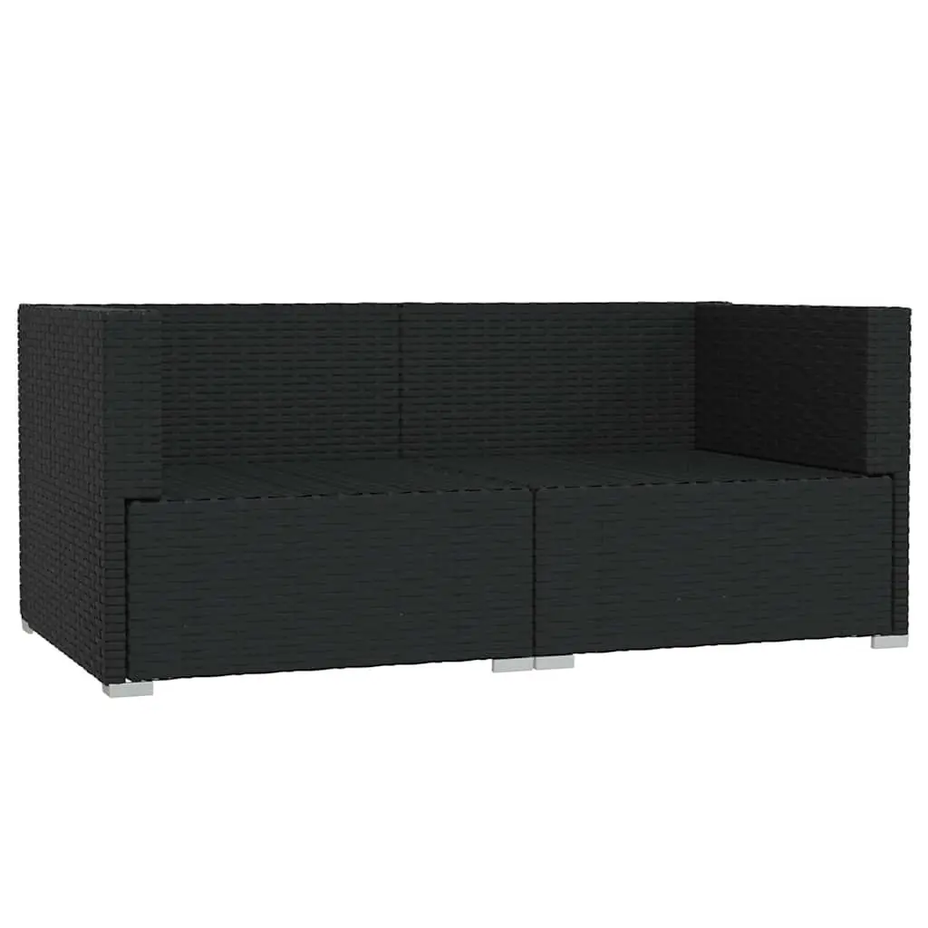 2-Seater Outdoor Sofa for Patio Garden Black Poly Rattan with Cushions