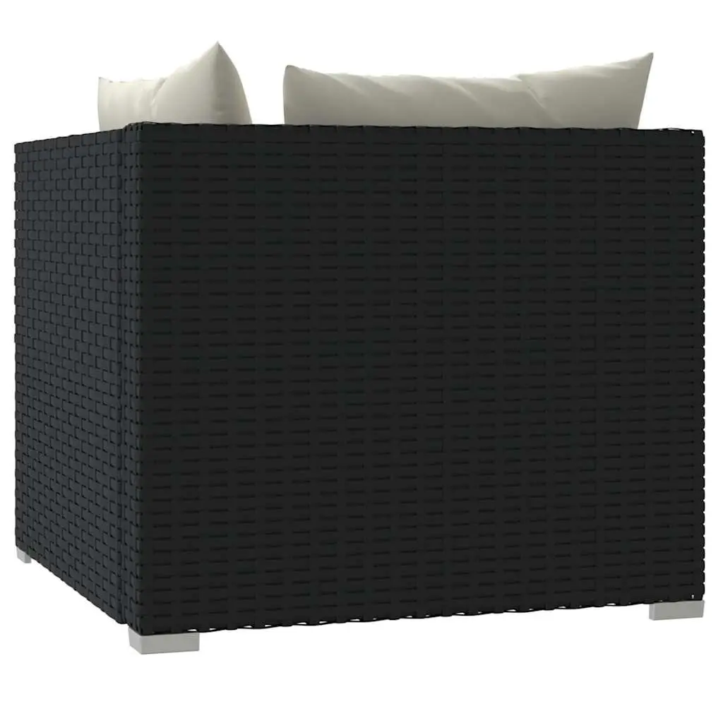 2-Seater Outdoor Sofa for Patio Garden Black Poly Rattan with Cushions