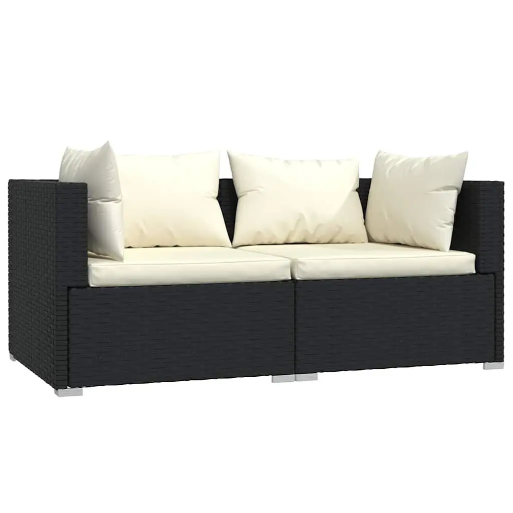 3 Piece Modular Lounge Set with Black Cushions and Rattan
