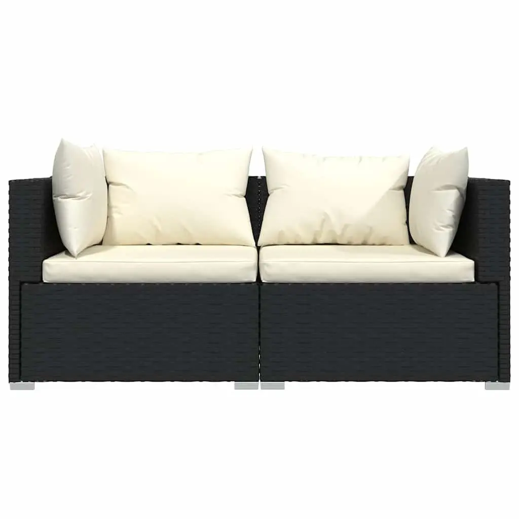 3 Piece Outdoor Lounge Set Black Poly Rattan Garden Sofa with Cushions Patio