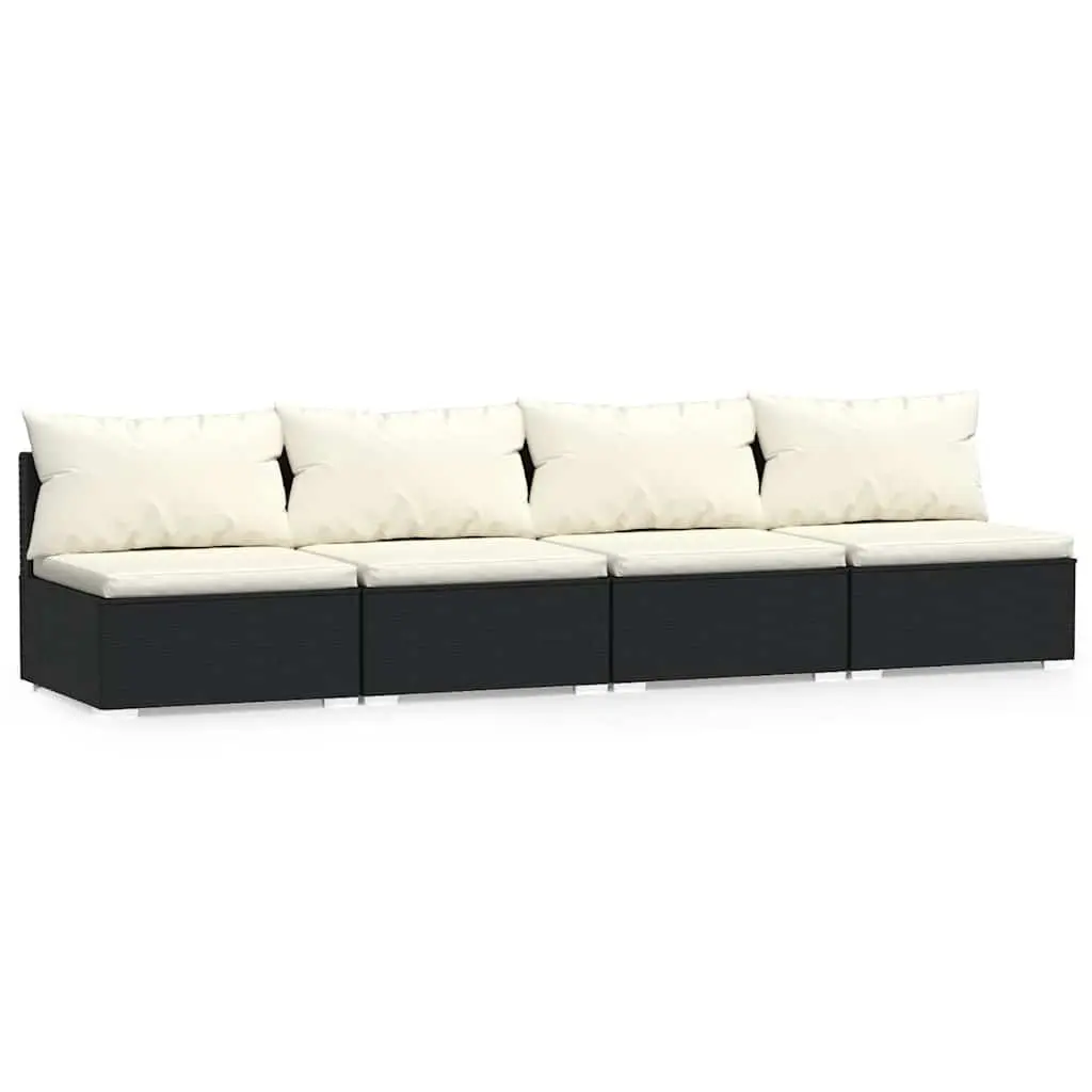 4-Seater Outdoor Sofa Black Poly Rattan Patio Furniture Set with Cushions