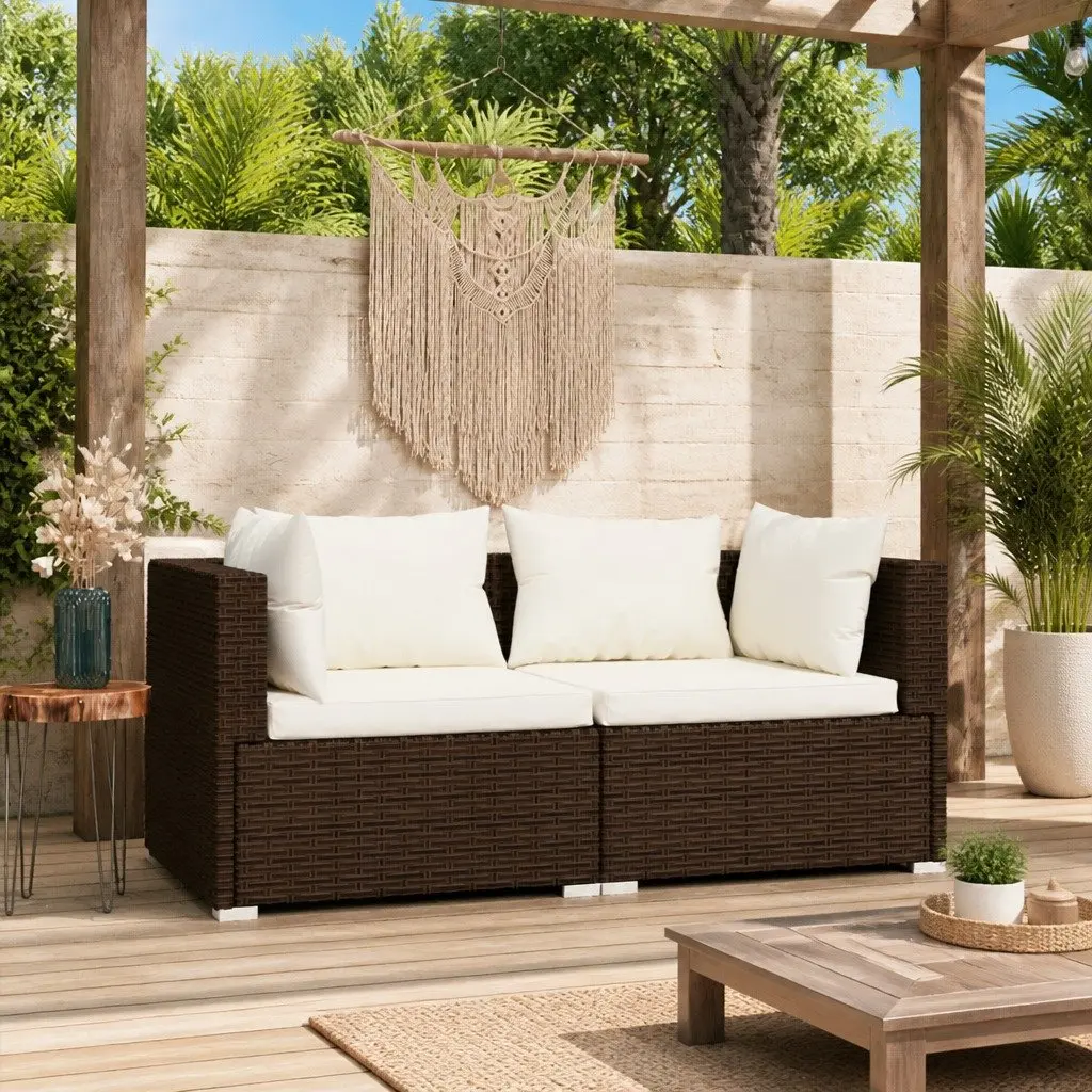 2-Seater Outdoor Sofa Garden Patio Furniture Brown PE Rattan
