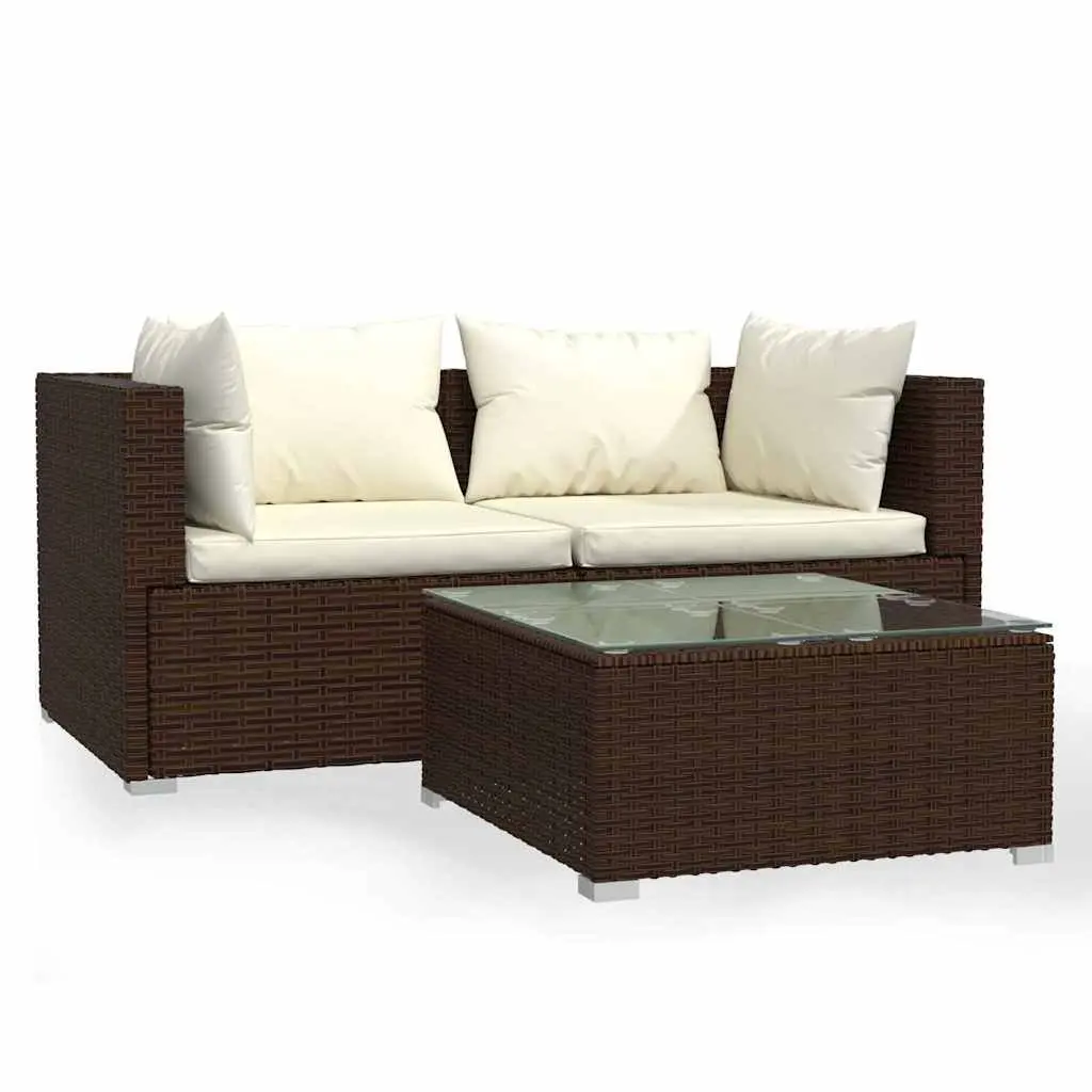 Garden Lounge Set 3 Piece Outdoor Patio Furniture Brown Rattan Sofa with