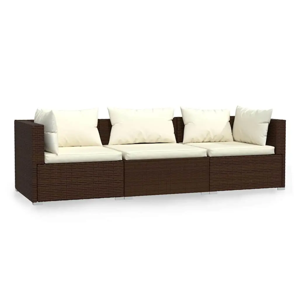 3-Seater Outdoor Sofa for Garden Patio Furniture Brown Rattan