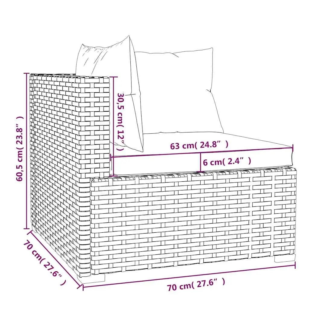 3-Seater Outdoor Sofa for Garden Patio Furniture Brown Rattan
