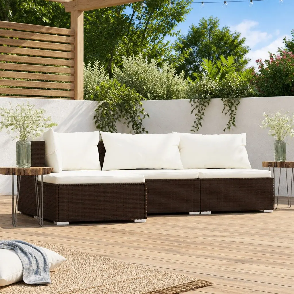 Garden Lounge Set Indoor Outdoor 4 Piece Brown Poly Rattan Furniture with Cushions