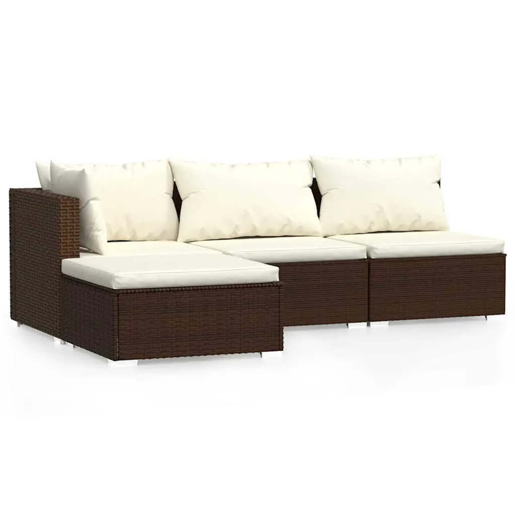 Garden Lounge Set Indoor Outdoor 4 Piece Brown Poly Rattan Furniture with Cushions