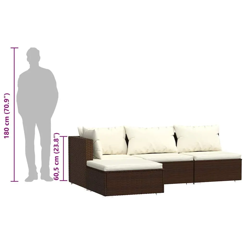 Garden Lounge Set Indoor Outdoor 4 Piece Brown Poly Rattan Furniture with Cushions