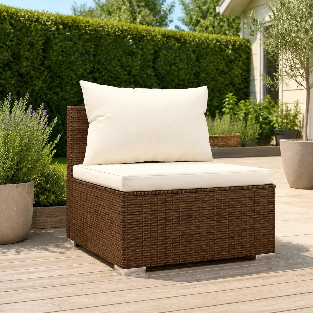 Outdoor Sectional Middle Sofa Brown PE Rattan Garden Patio