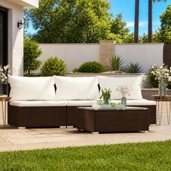 Garden Lounge Set 4 Piece Outdoor Patio Furniture Brown Rattan Sofa with