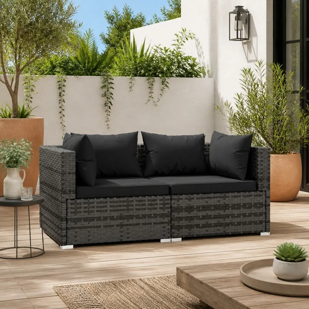 2-Seater Outdoor Garden Sofa for Patio and Garden Grey Rattan with Cushions