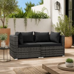 2-Seater Garden Sofa Specifications: Grey Rattan Design