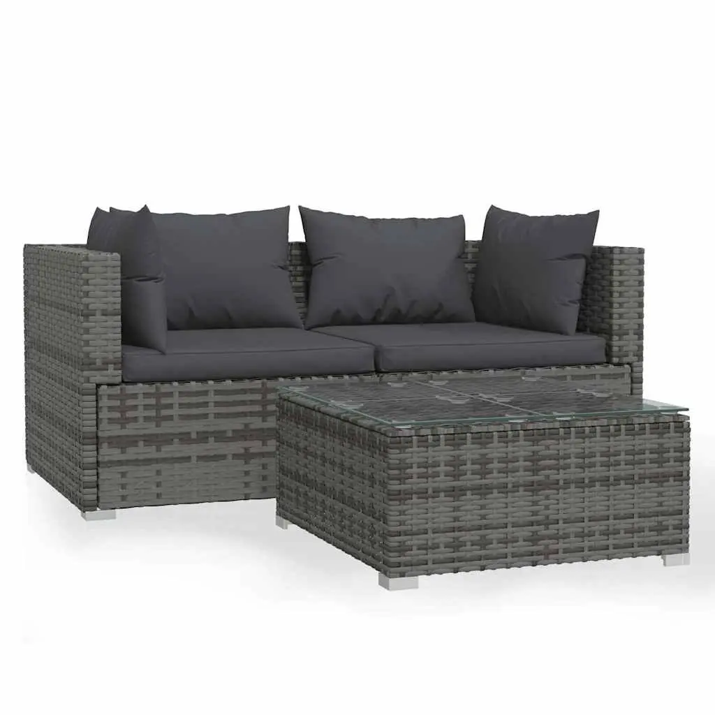 3 Piece Garden Lounge Set Grey Poly Rattan Outdoor Furniture