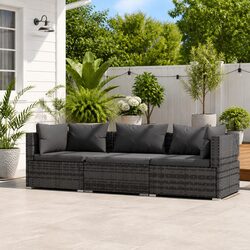 3-Seater Outdoor Sofa Specifications: Grey PE Rattan