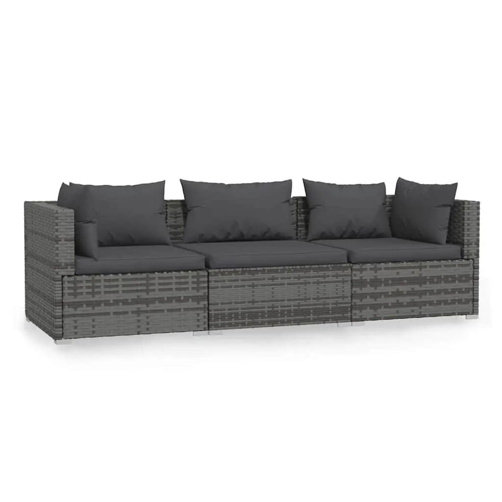 3-Seater Outdoor Sofa Grey for Garden Patio Furniture Removable Cushions