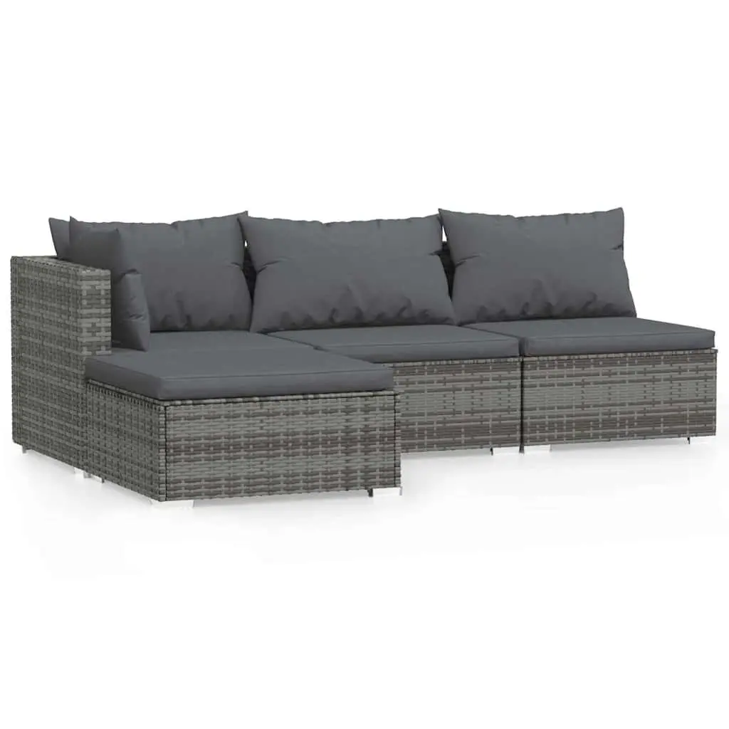 Garden Lounge Set 4 Piece Outdoor Patio Furniture Grey Poly Rattan Sofa