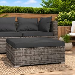 Garden Footrest Dimensions: 70x70x30cm, Grey Rattan