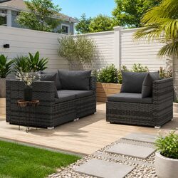 3 Piece Grey Outdoor Lounge Set with Modular Design