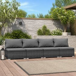 4-Seater Outdoor Sofa Patio Garden Furniture Set with Cushions Grey Rattan