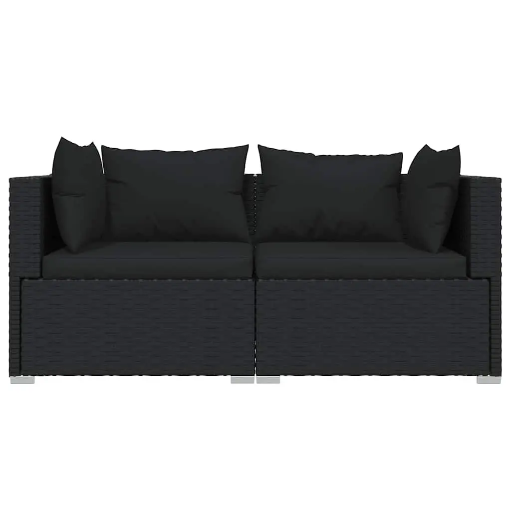 2-Seater Black Rattan Sofa Set