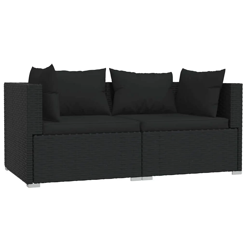 3 Piece Garden Lounge Set Outdoor Patio Furniture with Cushions Black Rattan