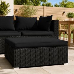 Garden Footrest Ottoman: Dimensions 70x70x30cm, Black