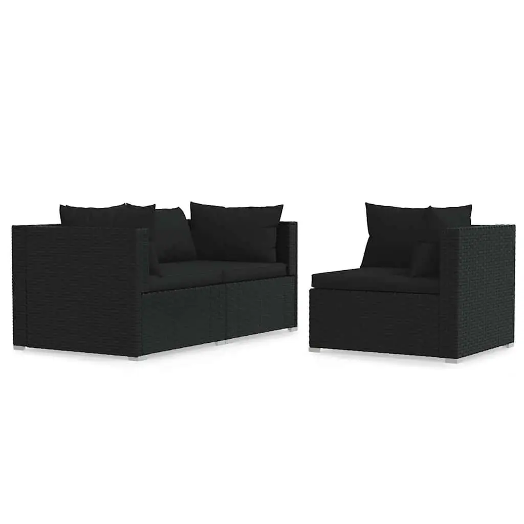 3 Piece Outdoor Garden Lounge Set Black PE Rattan Sectional Sofa