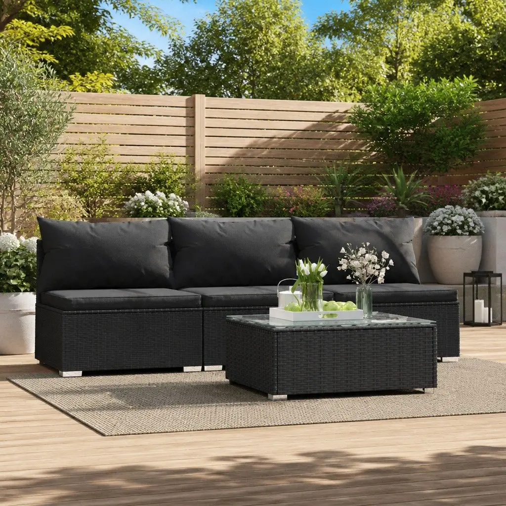 Garden Lounge Set Outdoor Patio Furniture Modular 4 Piece Rattan Sofa with Cushions