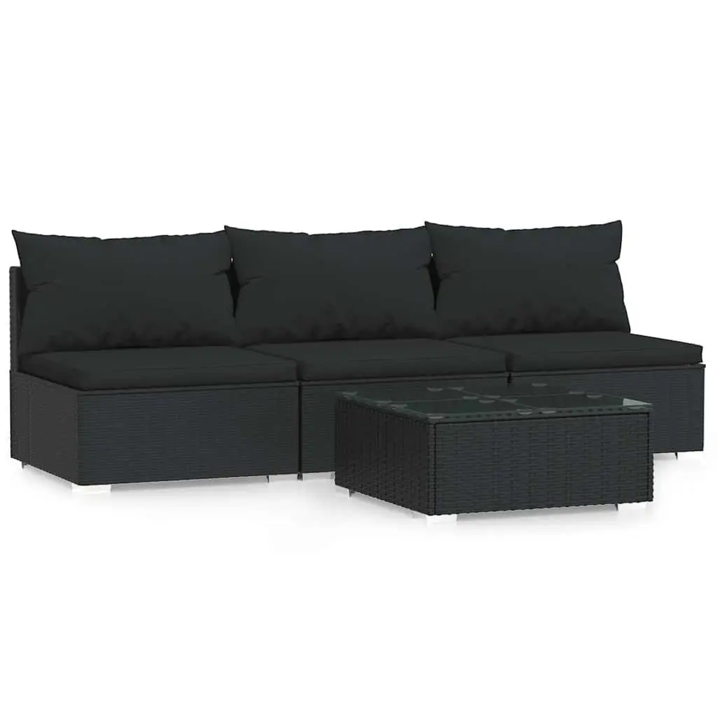 Garden Lounge Set Outdoor Patio Furniture Modular 4 Piece Rattan Sofa with Cushions