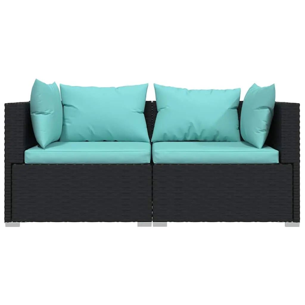 2-Seater Outdoor Sofa Garden Patio Furniture Black Rattan Modular Seating Set