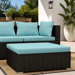 Garden Footrest Ottoman Specs: 70x70x30cm, Black, Steel Frame